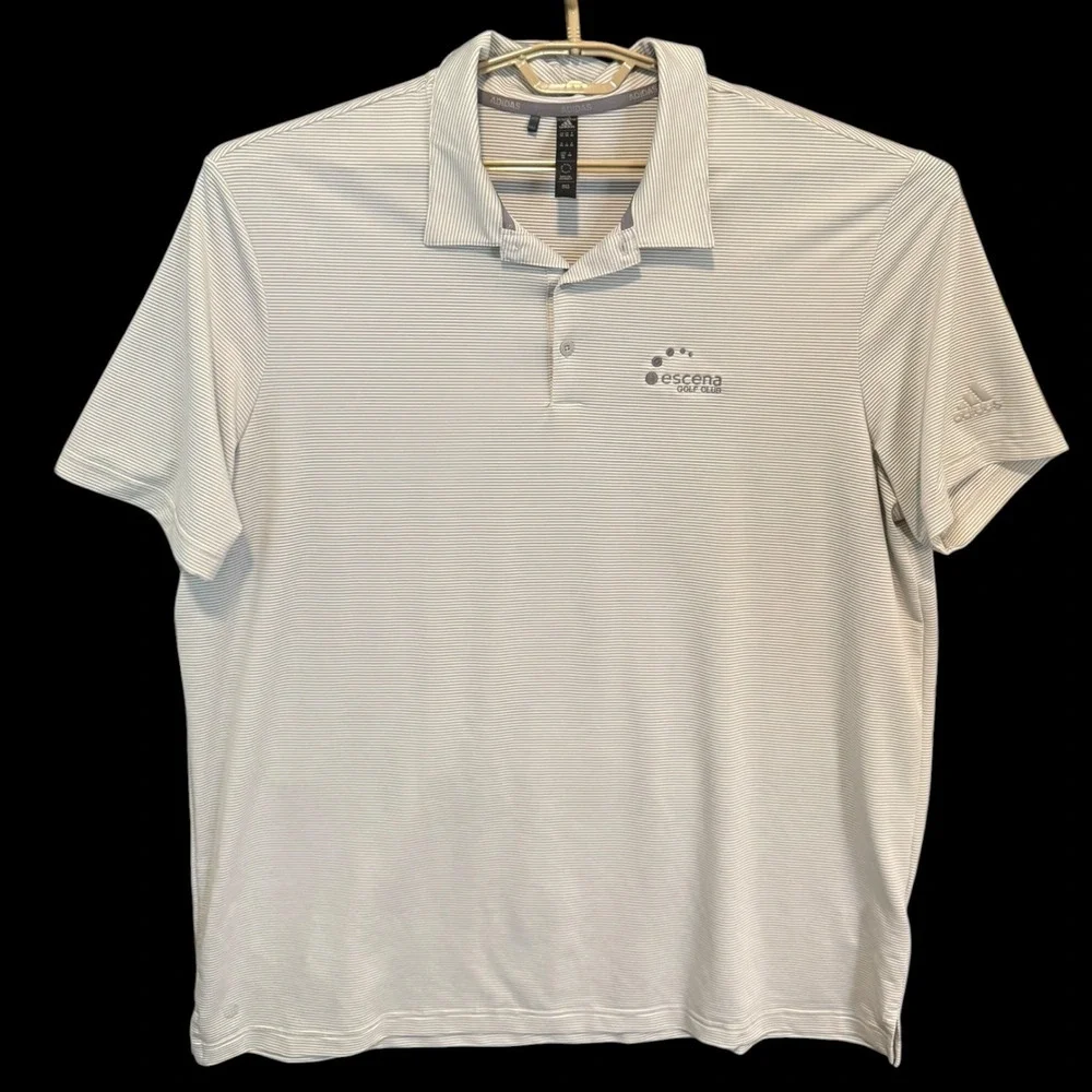Adidas Escena Golf Club Mens 2XL Grey‎ Striped Short Sleeve Performance Polo